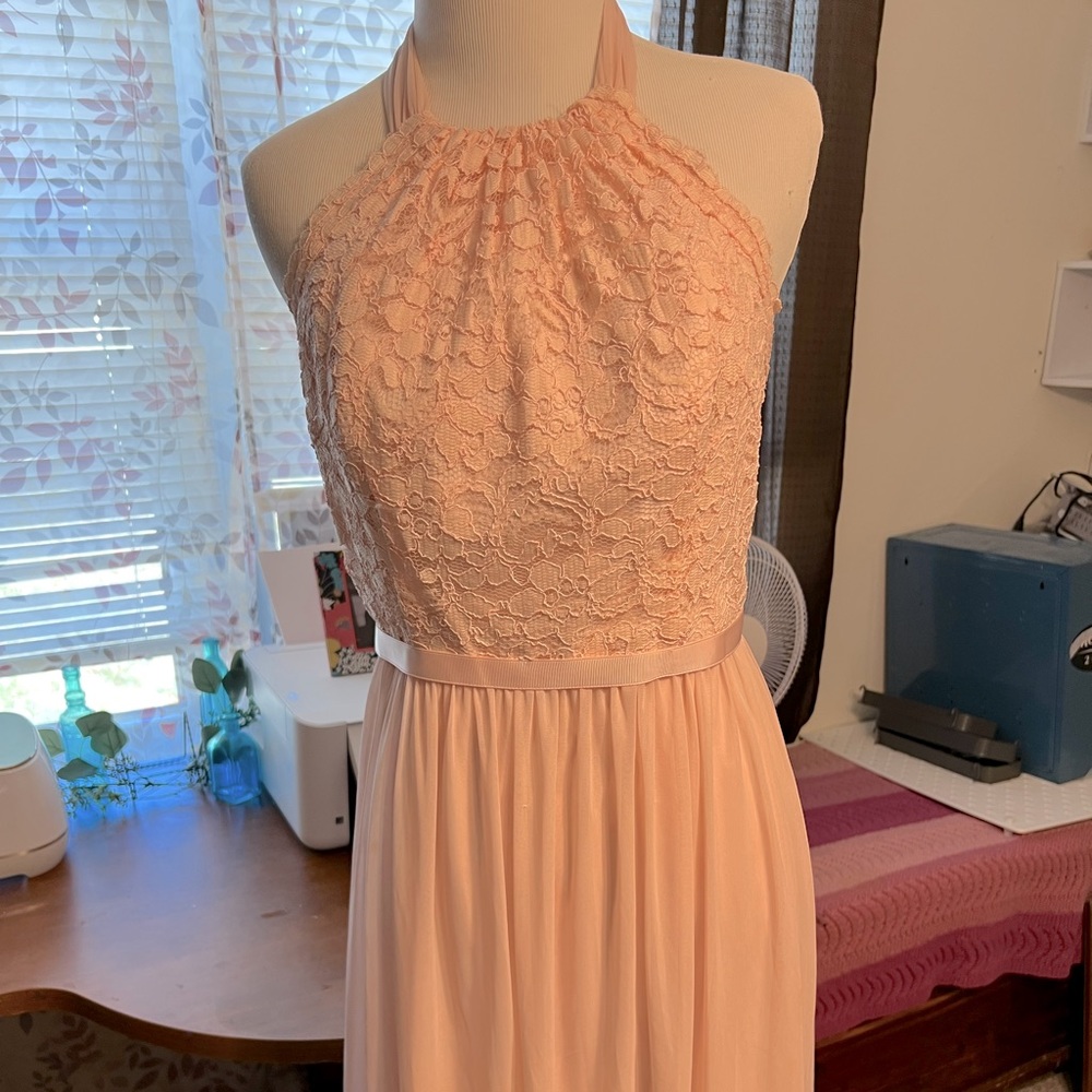 David’s Bridal lace and tulle prom or bride’s maid dress. Worn 1x for prom.